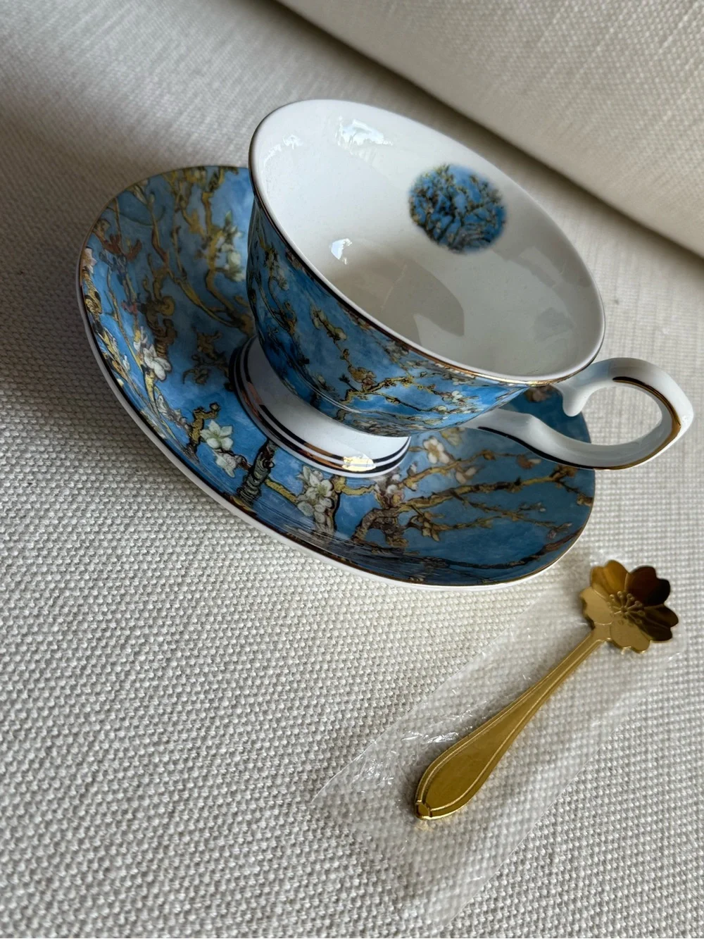 Van Gogh Almond Blossom Inspired Teacup with Saucer and Spoon Gift Set